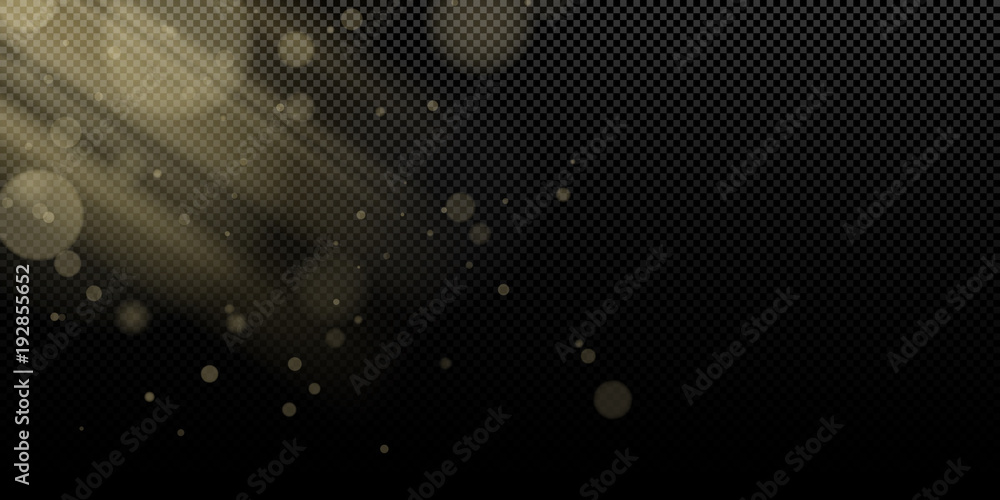 Poster yellow bokeh lights and rays light on a transparent background. abstract background for your design.
