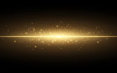 Foto auf Leinwand Abstract stylish light effect on a black background. Gold glowing neon line. Golden luminous dust and glares. Flash Light. luminous trail. Vector illustration © sersupervector