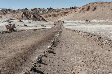 Road at Valle de la Luna (Moon Valley) in Atacama Desert near San Pedro de Atacama, Antofagasta - Chile, South America