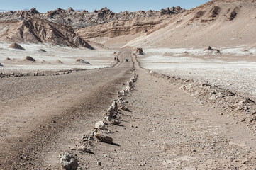Road at Valle de la Luna (Moon Valley) in Atacama Desert near San Pedro de Atacama, Antofagasta - Chile, South America