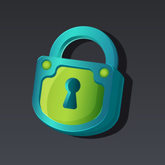 Game icon of padlock in cartoon style. Bright design for app user interface. Lock for surprise, hidden or locked object. Vector illustration for Icons Collection.