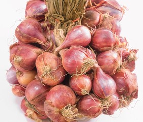 Bunch of Fresh Red Onions on White Background