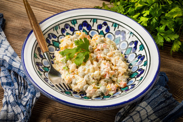 Traditional Russian vegetable salad.