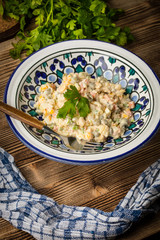 Traditional Russian vegetable salad.