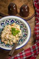 Traditional Russian vegetable salad.