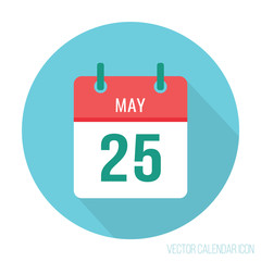 25 May calendar icon flat. International Missing Children’s Day. Russian last call in school. World Thyroid Day. Towel holiday.