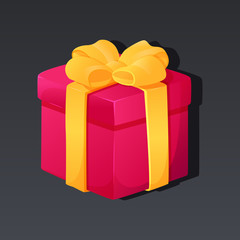 Game icon of present box with bow in cartoon style. Bright design for app user interface. Gift for surprise or hidden object. Vector illustration for Icons Collection.