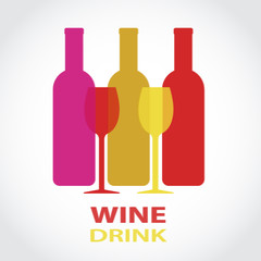 Red and white wine bottlesand glass design drink menu, stock vector illustration