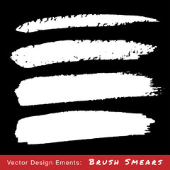 Set of White Hand Drawn Grunge Brush Smears. Vector illustration.