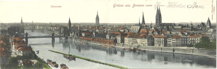 Bremen 1901 (original gelaufene Panoramakarte)