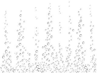 Fizzing air bubbles on white background. Underwater oxygen texture of water or drink. Fizzy bubbles in soda water, champagne, sparkling wine, lemonade, aquarium, sea, ocean. Realistic 3d illustration.
