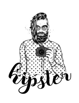 Stylish man with a beard. Vector illustration for a card or poster. Barbershop. Hipster.