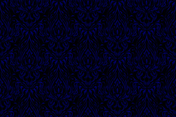 blue abstract pattern. floral black  background.