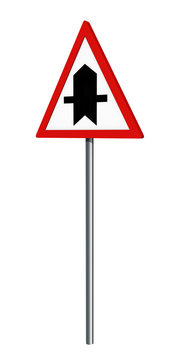 deutsches Verkehrszeichen: Vorfahrtsstraße, auf weiß isoliert. 3d render