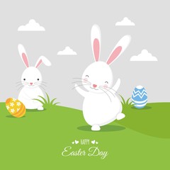 Flat design Dancing easter bunny. Happy Easter background