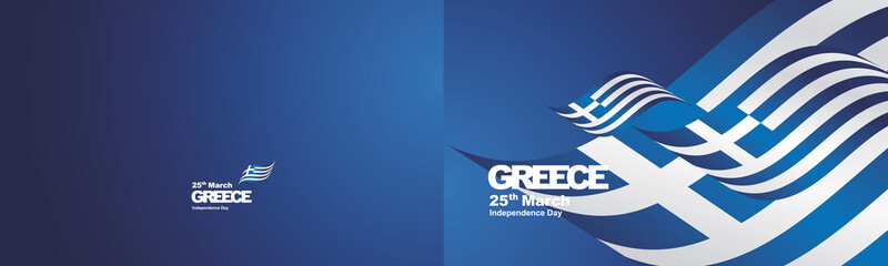 Obraz premium Independence Day Greece flag ribbon two fold landscape background greeting card