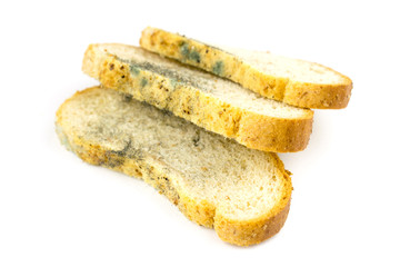 Mold on bread on a white background. Isolated.