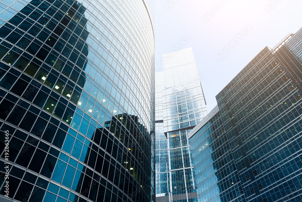 Poster modern skyscrapers from low angle view
