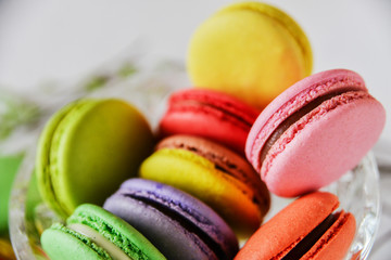 bright colored macaroons, French dessert, close-up, macro