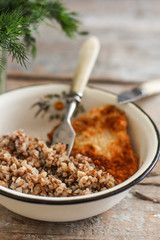buckwheat porridge and fried meat