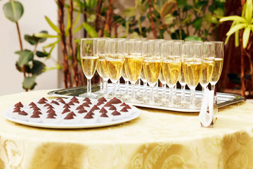 many of the champagne glasses on the table. Soft Focus, Selective Focus