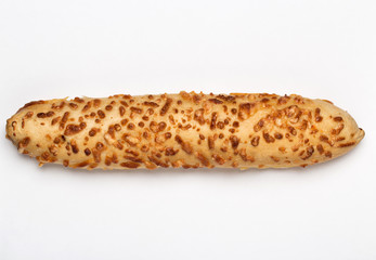 Fresh bread isolated on white background. Homemade bread. Kitchen or bakery poster design. Bread background