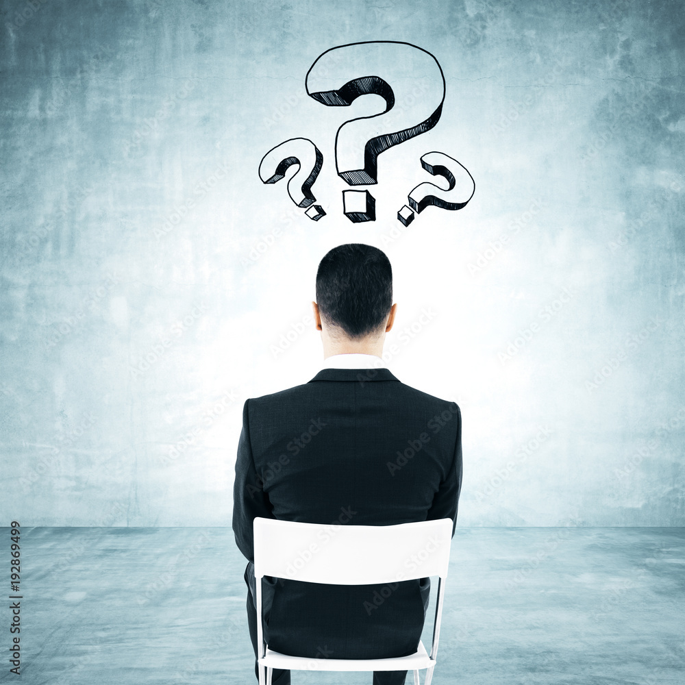 Poster Man with question marks