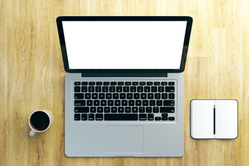 Fototapeta premium Designer desktop with white laptop