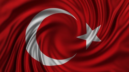 beautiful turkish flag made of silk. 3d illustration.