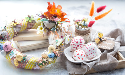 Obraz na płótnie Canvas Easter composition with eggs, concept of holidays