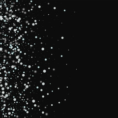 Beautiful falling snow. Scatter left gradient with beautiful falling snow on black background. Cool Vector illustration.