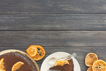 Chocolate cake with cream and profiterole