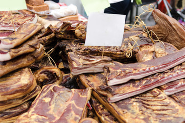 Pile of beautiful dried pork bacon