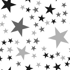 Black stars seamless pattern on white background. Elegant endless random scattered black stars festive pattern. Modern creative chaotic decor. Vector abstract illustration.