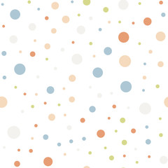 Colorful polka dots seamless pattern on black 11 background. Wonderful classic colorful polka dots textile pattern. Seamless scattered confetti fall chaotic decor. Abstract vector illustration.