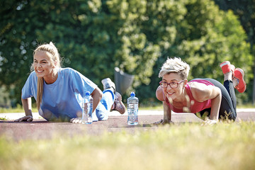 Women exercise outside