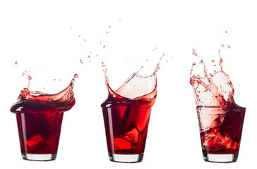 blueberries juice splash out of glass isolated on white background