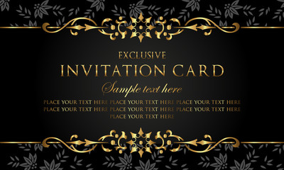 Invitation card - luxury black and gold vintage style