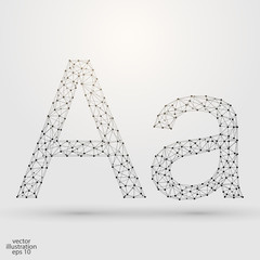 English letters abstract font consists 3d of triangles, lines, dots and connections. Vector illustration EPS 10.