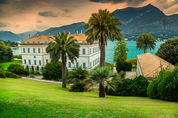 Majestic ornamental garden with villa Melzi in Bellagio, Italy, Europe