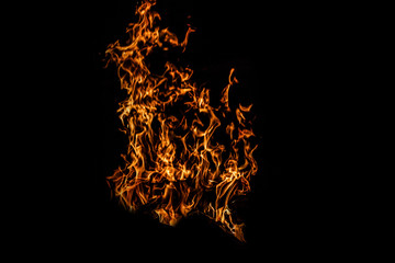 Fire flame on the black background fire in darkness