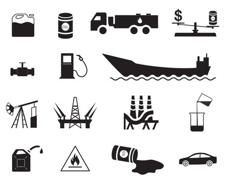 Set of 15 oil production and distribution/transportation vector icons