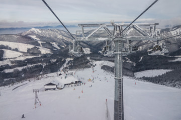 Mountain winter landscape, Slovakia.Ski resort Jasna cable car.
