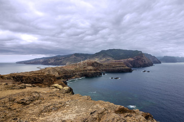 Madeira island mountain seascape, Portugal.