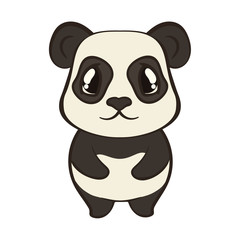 Cute panda bear character in cartoon style isolated on white background. Panda with big expressive eyes. Flat design vector illustrator. Bearcat stand, front view. Lovely muzzle, design for children.