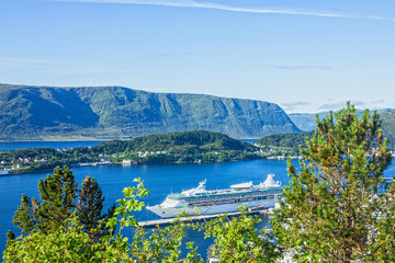 Cruise ship in Alesund sea port, Norway