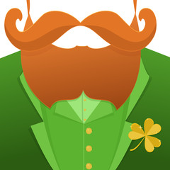 Kiss me,im Irish.Saint Patrick Day character leprechaun with green suit,red beard, and no face.Background for posters, invitations,web banners and greeting card.Paper cutout style vector illustration