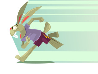 Rabbit character mascot running. Vector flat cartoon illustration