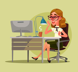 Happy smiling secretary woman character. Vector flat cartoon illustration