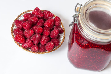 raspberry jam in jar isolated